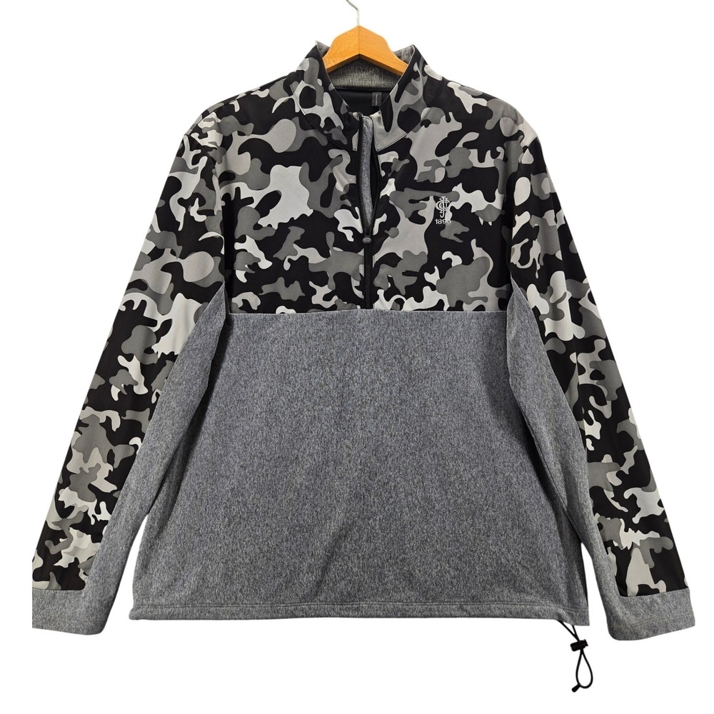 Greyson Comanche Mens Camo Quarter Zip Pullover Grey Black Wolf Logo Large